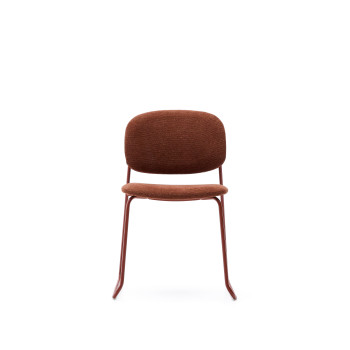 Meli stackable chair in terracotta chenille and terracotta metal legs FSC Mix Credit