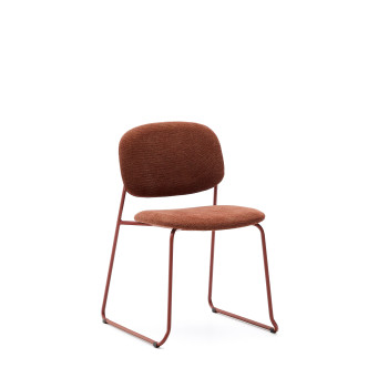 Meli stackable chair in terracotta chenille and terracotta metal legs FSC Mix Credit
