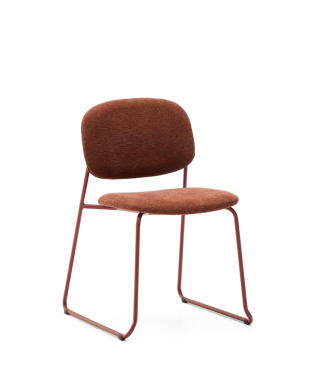 Meli stackable chair in terracotta chenille and terracotta metal legs FSC Mix Credit