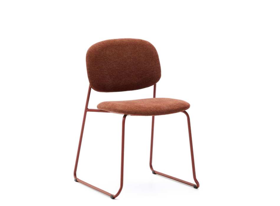 Meli stackable chair in terracotta chenille and terracotta metal legs FSC Mix Credit