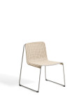 Tavari stackable chair in beige synthetic rope and brushed-effect AISI 304 stainless steel