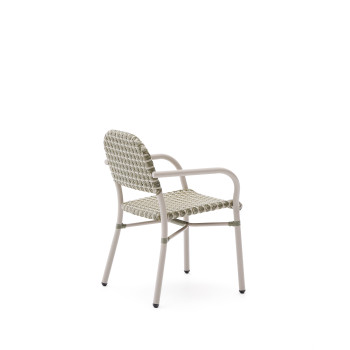 Tuccia stackable chair in aluminum and beige and green synthetic rattan