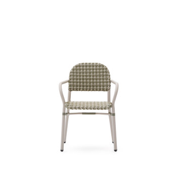 Tuccia stackable chair in aluminum and beige and green synthetic rattan