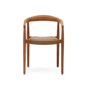 Ydalia stackable chair in solid teak wood with natural finish and rope