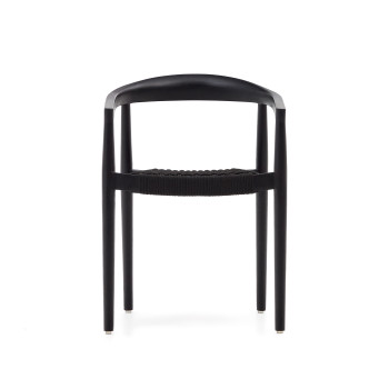 Ydalia stackable chair in solid teak wood with black finish and black rope