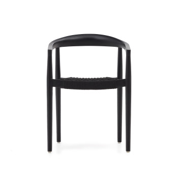 Ydalia stackable chair in solid teak wood with black finish and black rope