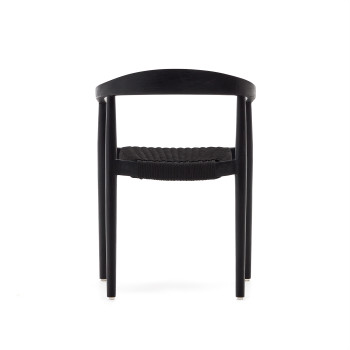 Ydalia stackable chair in solid teak wood with black finish and black rope