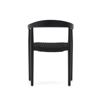 Ydalia stackable chair in solid teak wood with black finish and black rope