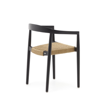 Ydalia stackable chair in solid teak wood with black finish and synthetic rattan rope