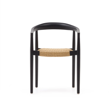 Ydalia stackable chair in solid teak wood with black finish and synthetic rattan rope