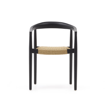 Ydalia stackable chair in solid teak wood with black finish and synthetic rattan rope
