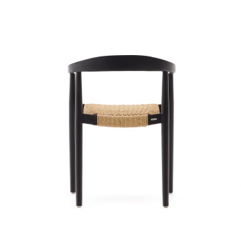 Ydalia stackable chair in solid teak wood with black finish and synthetic rattan rope