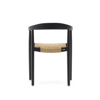 Ydalia stackable chair in solid teak wood with black finish and synthetic rattan rope
