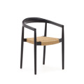 Ydalia stackable chair in solid teak wood with black finish and synthetic rattan rope