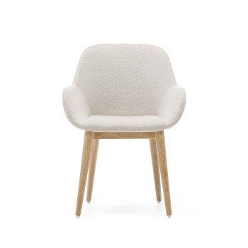 Beige Konna chair with solid ash wood legs and natural finish