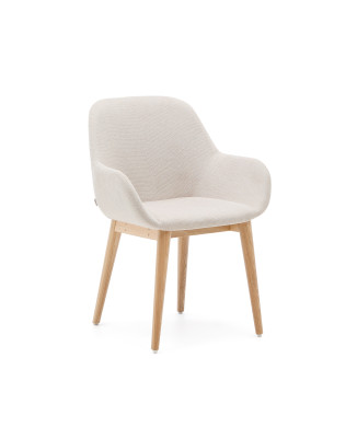Beige Konna chair with solid ash wood legs and natural finish