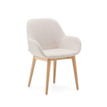 Beige Konna chair with solid ash wood legs and natural finish