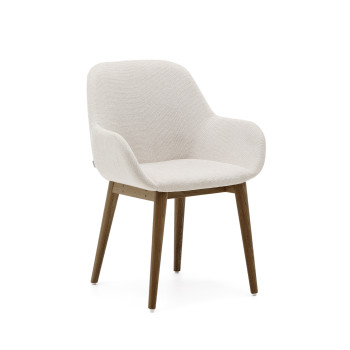 Beige Konna chair with solid ash wood legs and dark finish