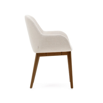 Beige Konna chair with solid ash wood legs and dark finish