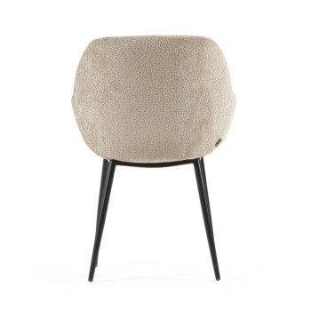 Konna chair in beige velvet chenille with black painted steel legs