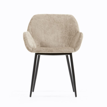 Konna chair in beige velvet chenille with black painted steel legs