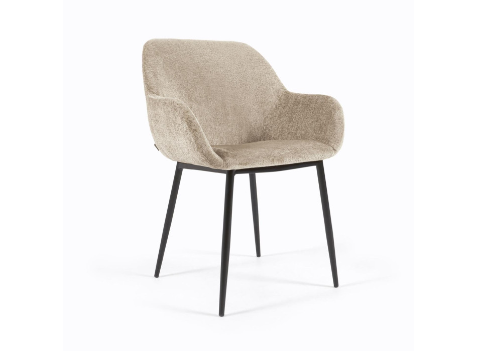 Konna chair in beige velvet chenille with black painted steel legs