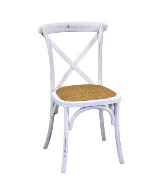 Cross wooden chair with antique white, stackable Vacchetti woven seat