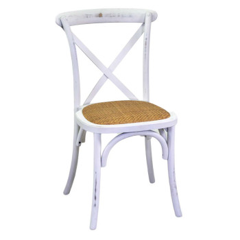 Cross wooden chair with antique white, stackable Vacchetti woven seat