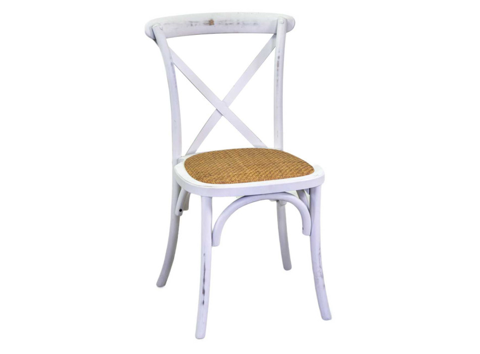 Cross wooden chair with antique white, stackable Vacchetti woven seat