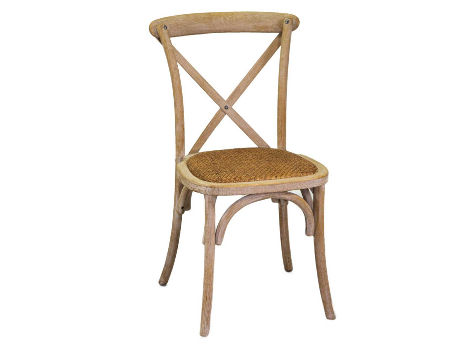 Cross Natural Wooden Chair Stackable Weave Seat Vacchetti