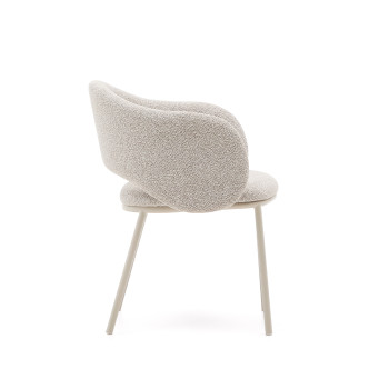 Maina chair in thick beige chenille and steel legs with beige finish FSC Mix Credit