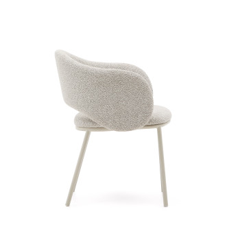 Maina chair in thick beige chenille and steel legs with beige finish FSC Mix Credit