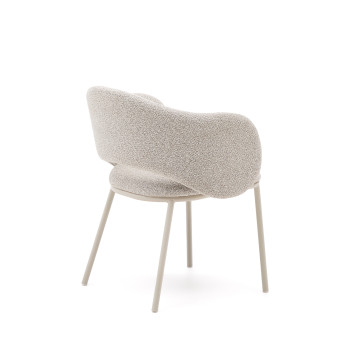 Maina chair in thick beige chenille and steel legs with beige finish FSC Mix Credit