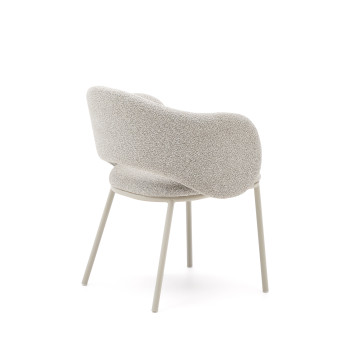 Maina chair in thick beige chenille and steel legs with beige finish FSC Mix Credit