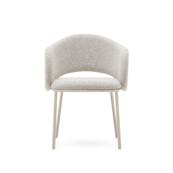 Maina chair in thick beige chenille and steel legs with beige finish FSC Mix Credit