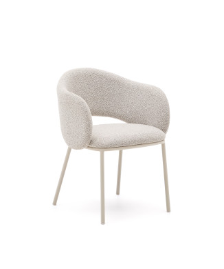 Maina chair in thick beige chenille and steel legs with beige finish FSC Mix Credit