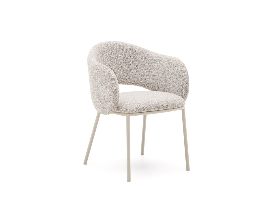 Maina chair in thick beige chenille and steel legs with beige finish FSC Mix Credit
