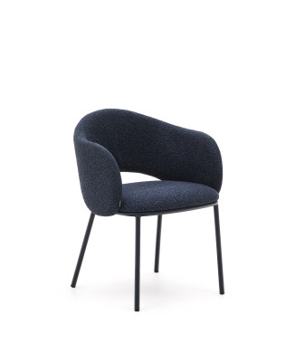 Maina chair in thick blue chenille and steel legs with a blue finish FSC Mix Credit