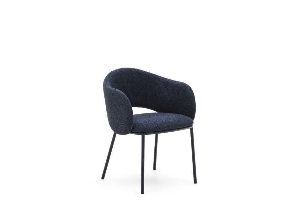 Maina chair in thick blue chenille and steel legs with a blue finish FSC Mix Credit