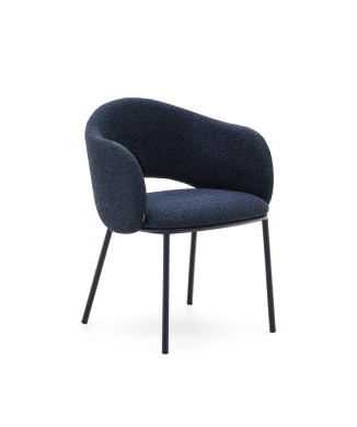 Maina chair in thick blue chenille and steel legs with a blue finish FSC Mix Credit