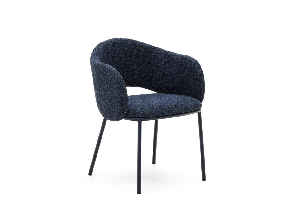Maina chair in thick blue chenille and steel legs with a blue finish FSC Mix Credit