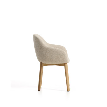 Meila chair with beige chenille armrests and solid oak legs with a natural finish