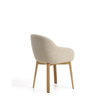 Meila chair with beige chenille armrests and solid oak legs with a natural finish