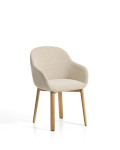 Meila chair with beige chenille armrests and solid oak legs with a natural finish