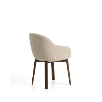 Meila chair with beige chenille armrests and solid oak legs with walnut finish