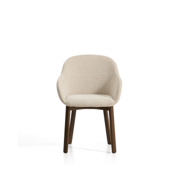 Meila chair with beige chenille armrests and solid oak legs with walnut finish
