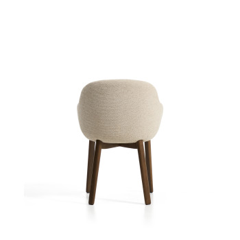 Meila chair with beige chenille armrests and solid oak legs with walnut finish