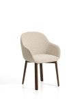Meila chair with beige chenille armrests and solid oak legs with walnut finish