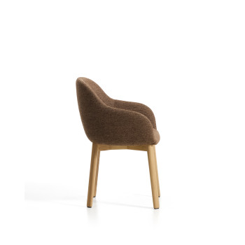 Meila chair with terracotta chenille armrests and solid oak legs with a natural finish