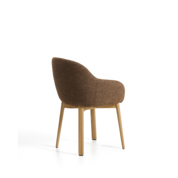 Meila chair with terracotta chenille armrests and solid oak legs with a natural finish